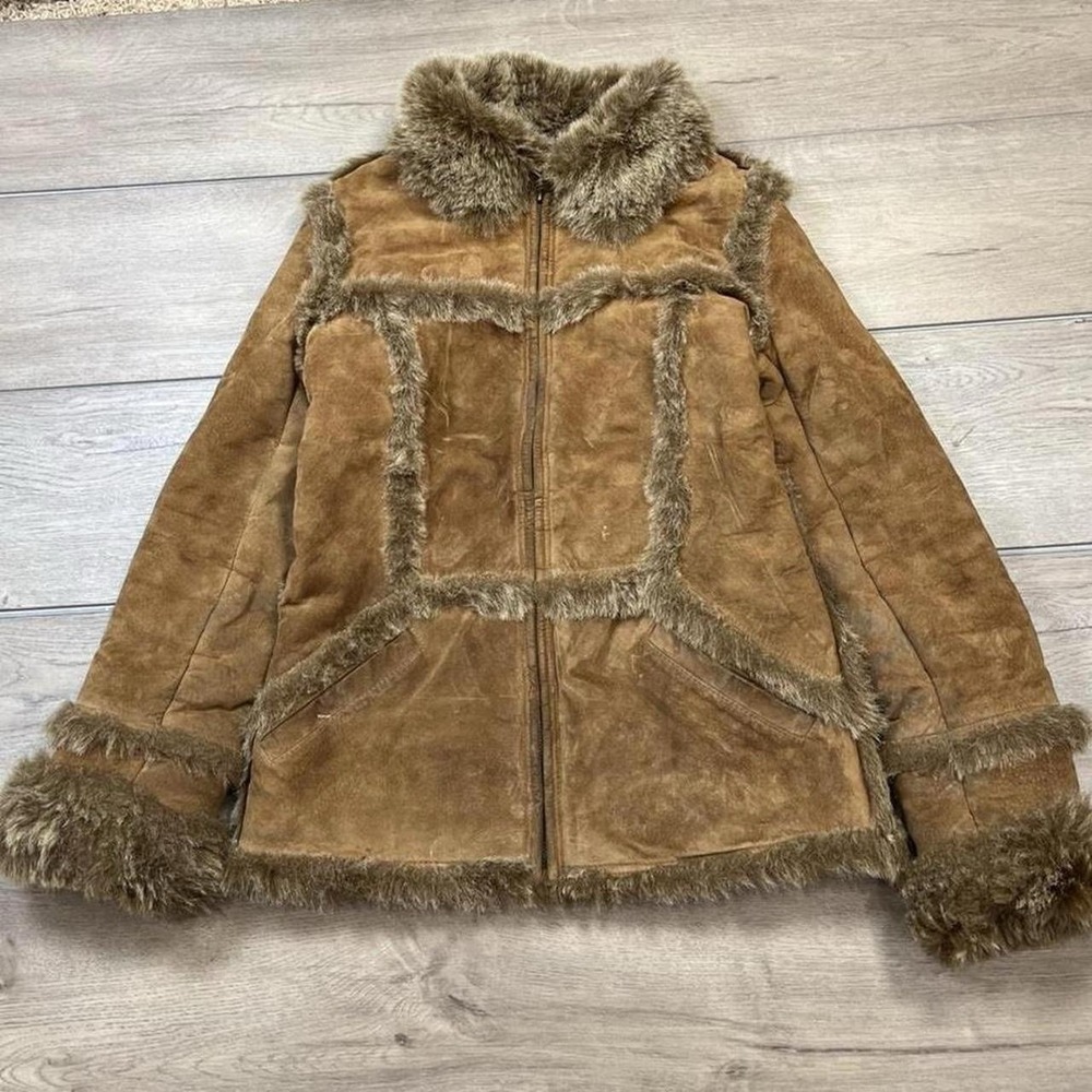 Vintage Avanti Penny Lane Suede Leather Fur Trim Berman's Coat Jacket Small